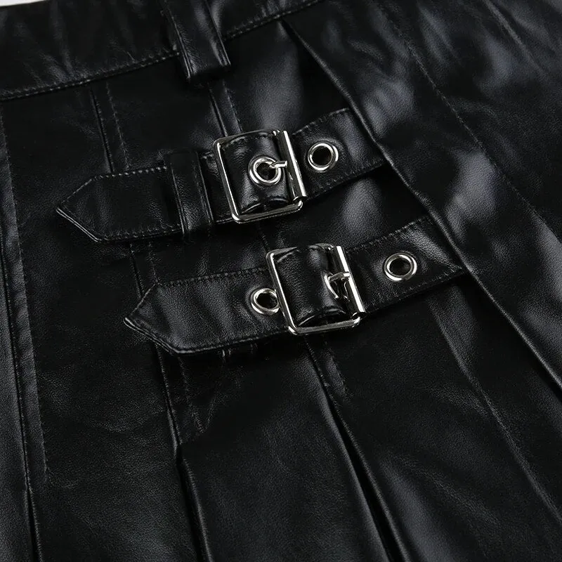 Punk Black PU Leather Low Waist Skirt