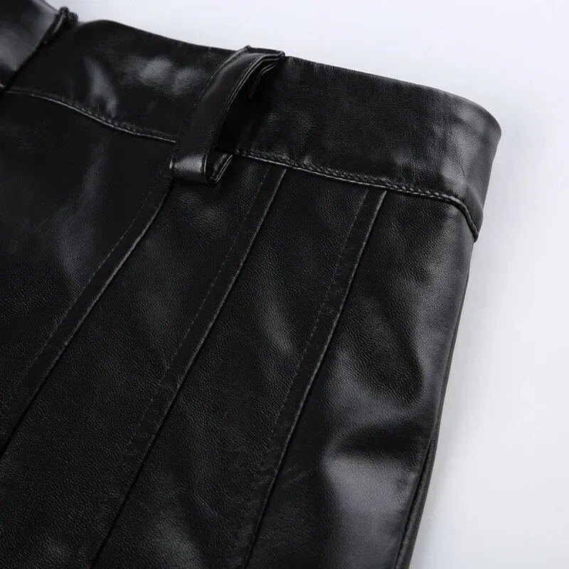 Punk Black PU Leather Low Waist Skirt