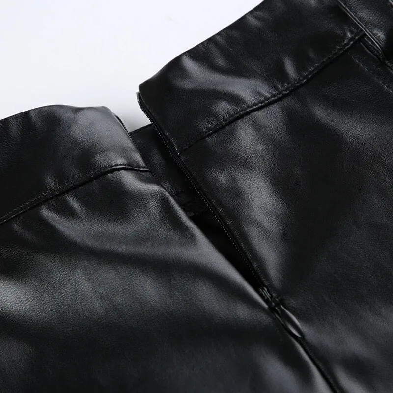 Punk Black PU Leather Low Waist Skirt
