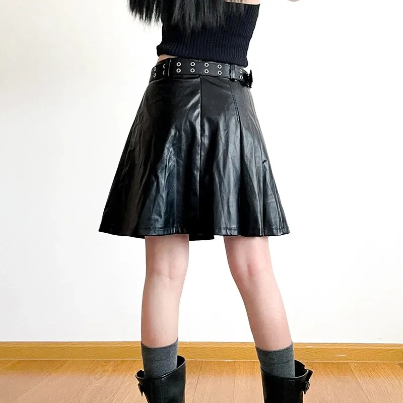 Punk Black PU Leather Low Waist Skirt
