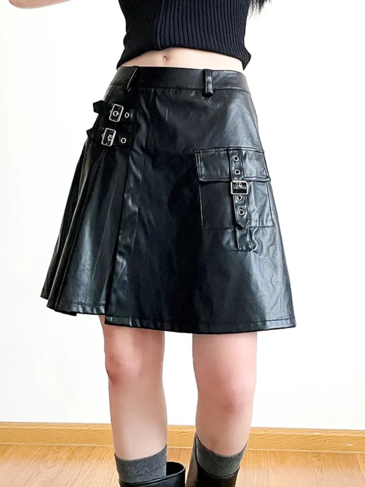 Punk Black PU Leather Low Waist Skirt