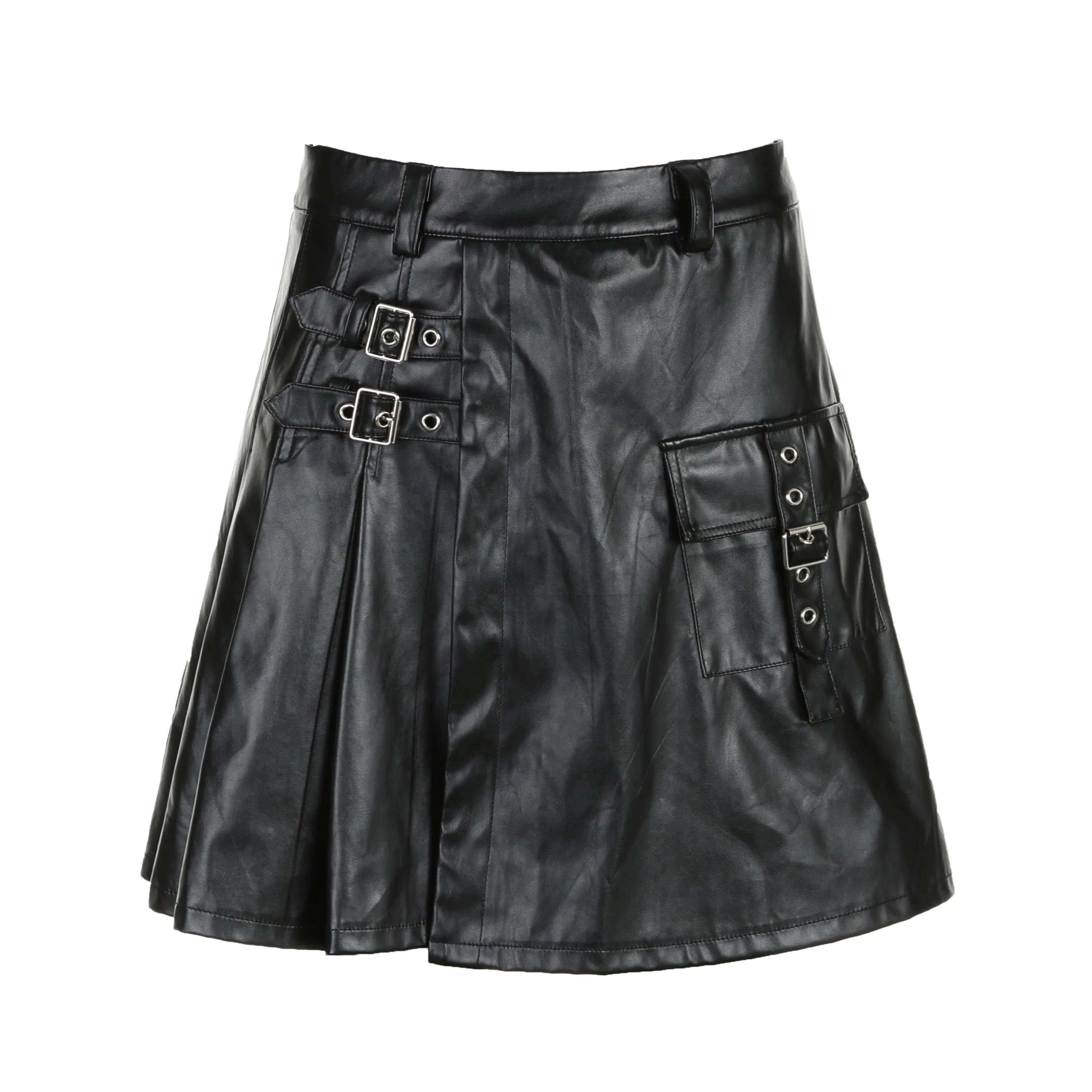 Punk Black PU Leather Low Waist Skirt