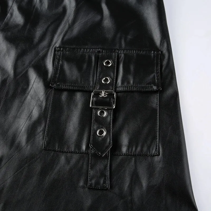 Punk Black PU Leather Low Waist Skirt