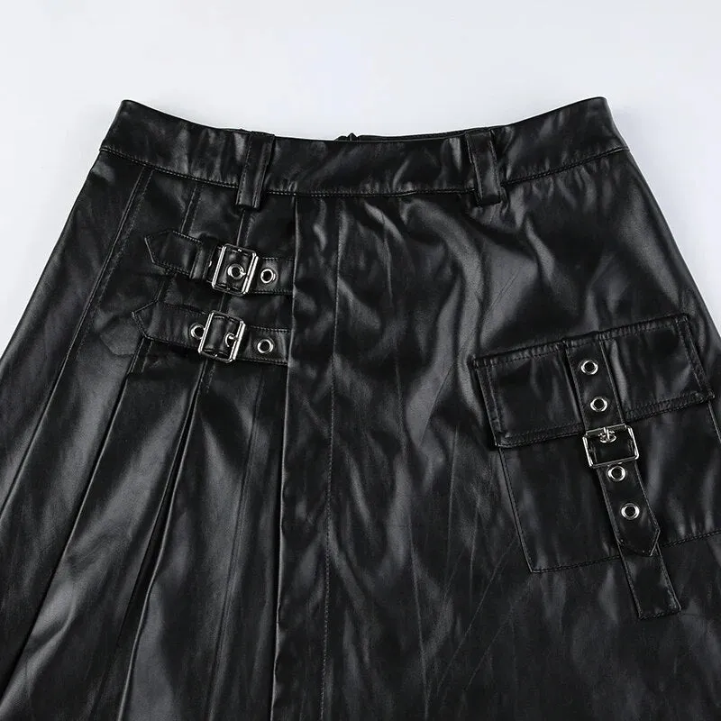 Punk Black PU Leather Low Waist Skirt