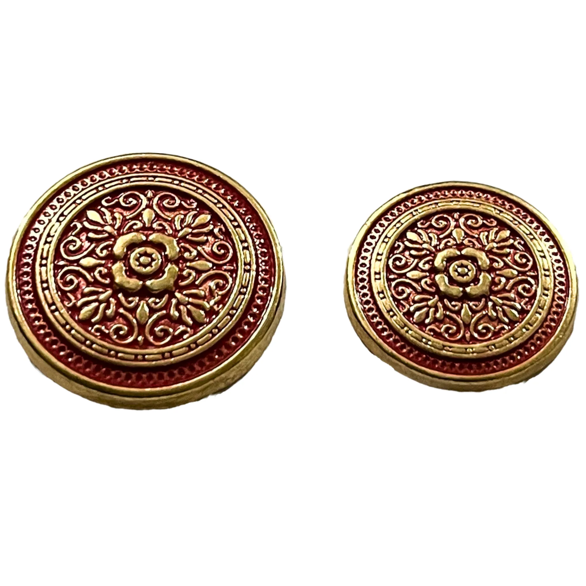 Red & Golden Eye Catchy Floral 1 Hole Round Metal Buttons