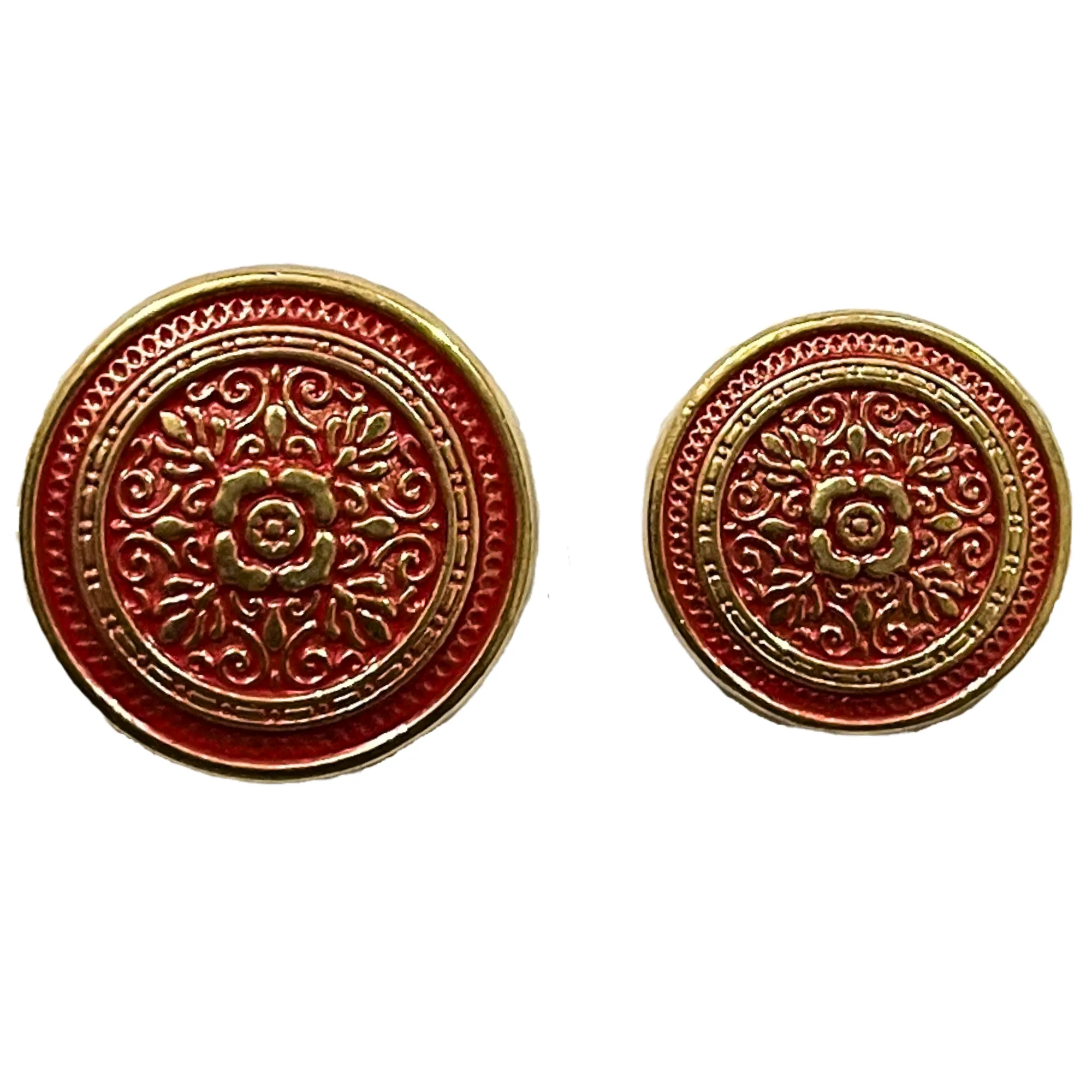 Red & Golden Eye Catchy Floral 1 Hole Round Metal Buttons
