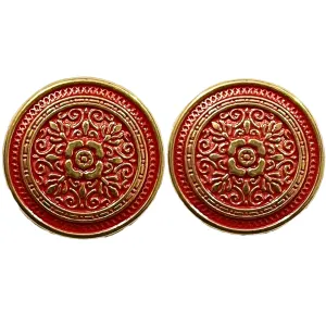 Red & Golden Eye Catchy Floral 1 Hole Round Metal Buttons