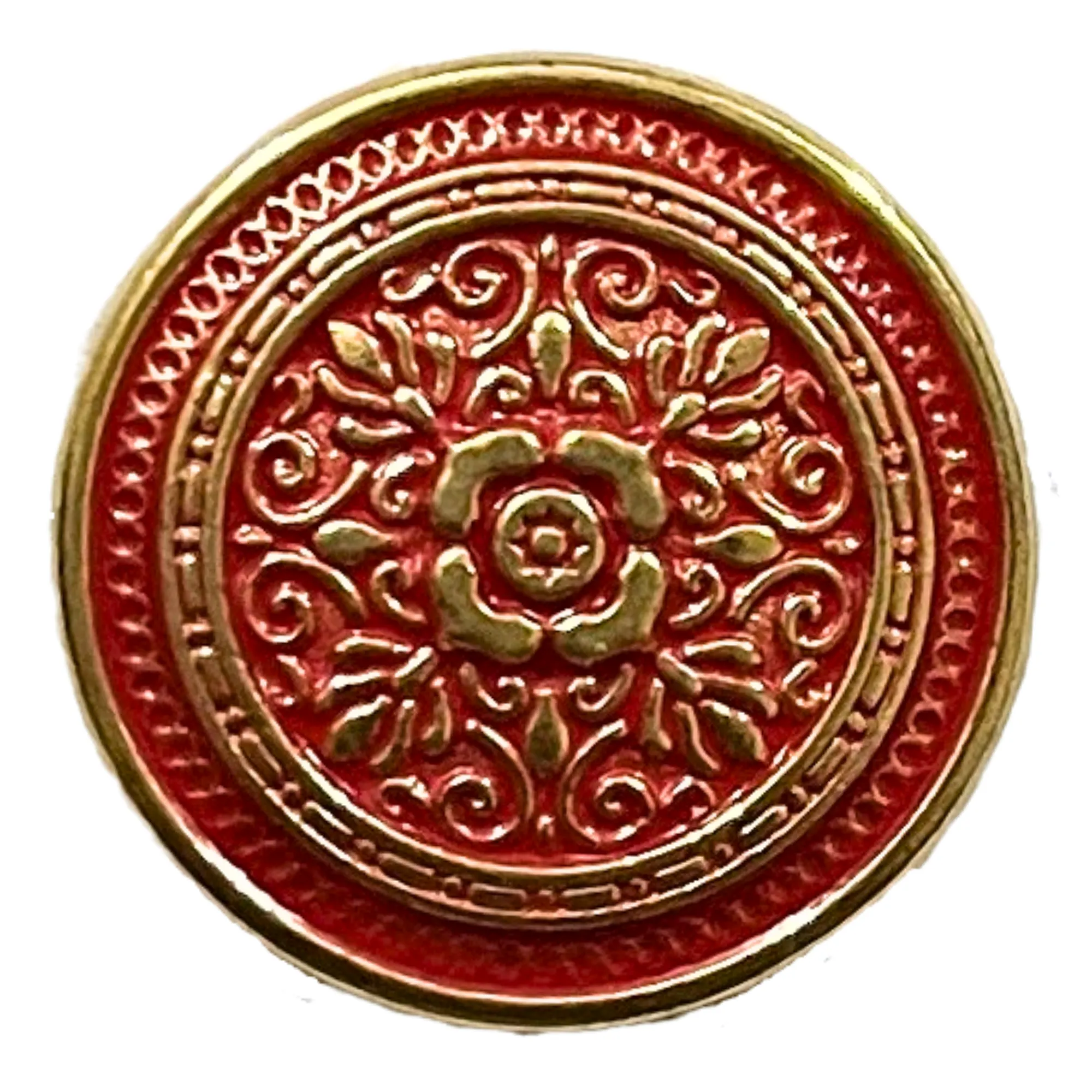 Red & Golden Eye Catchy Floral 1 Hole Round Metal Buttons