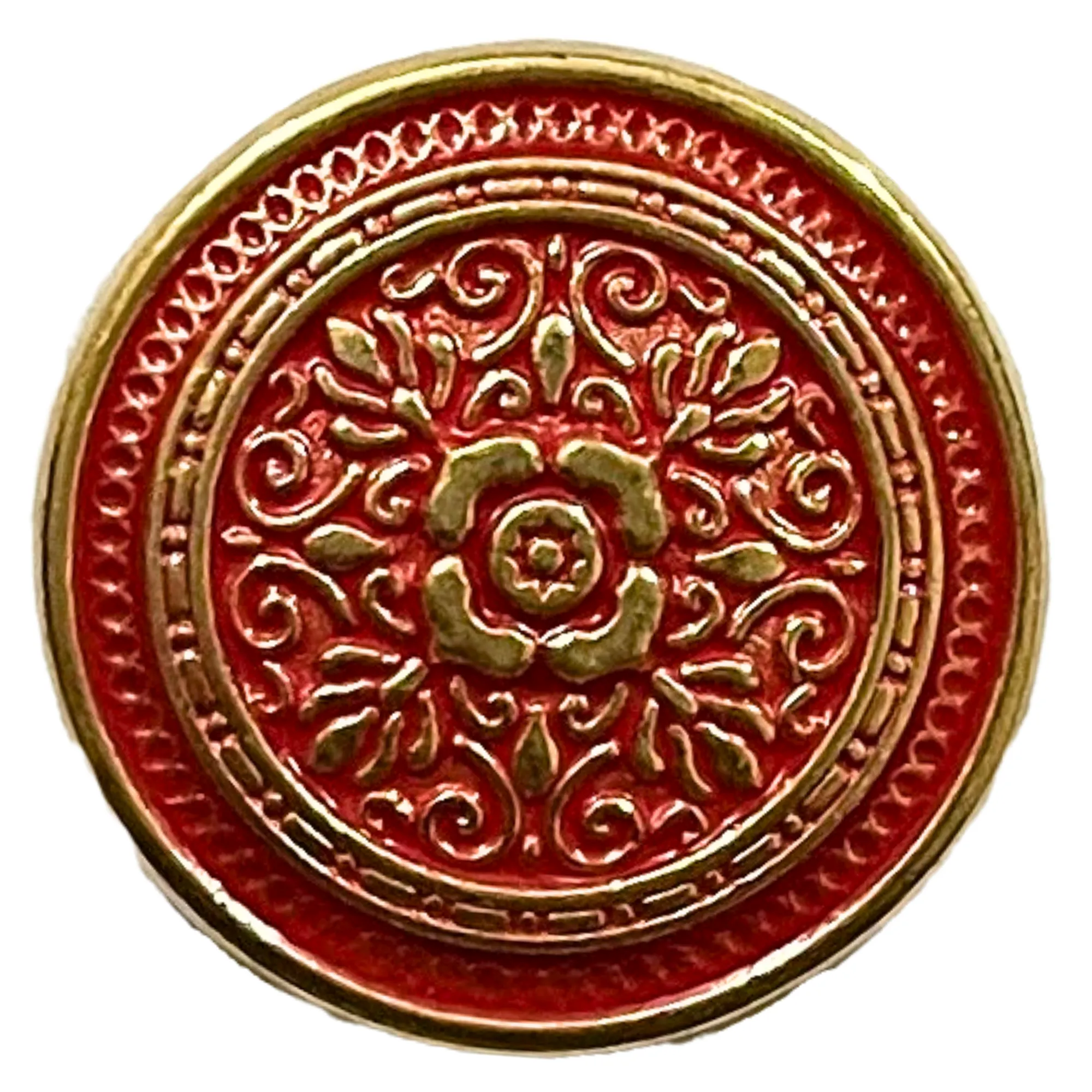 Red & Golden Eye Catchy Floral 1 Hole Round Metal Buttons
