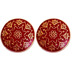 Red and Golden Color Meenakari Design Round 1 Hole Metal Buttons