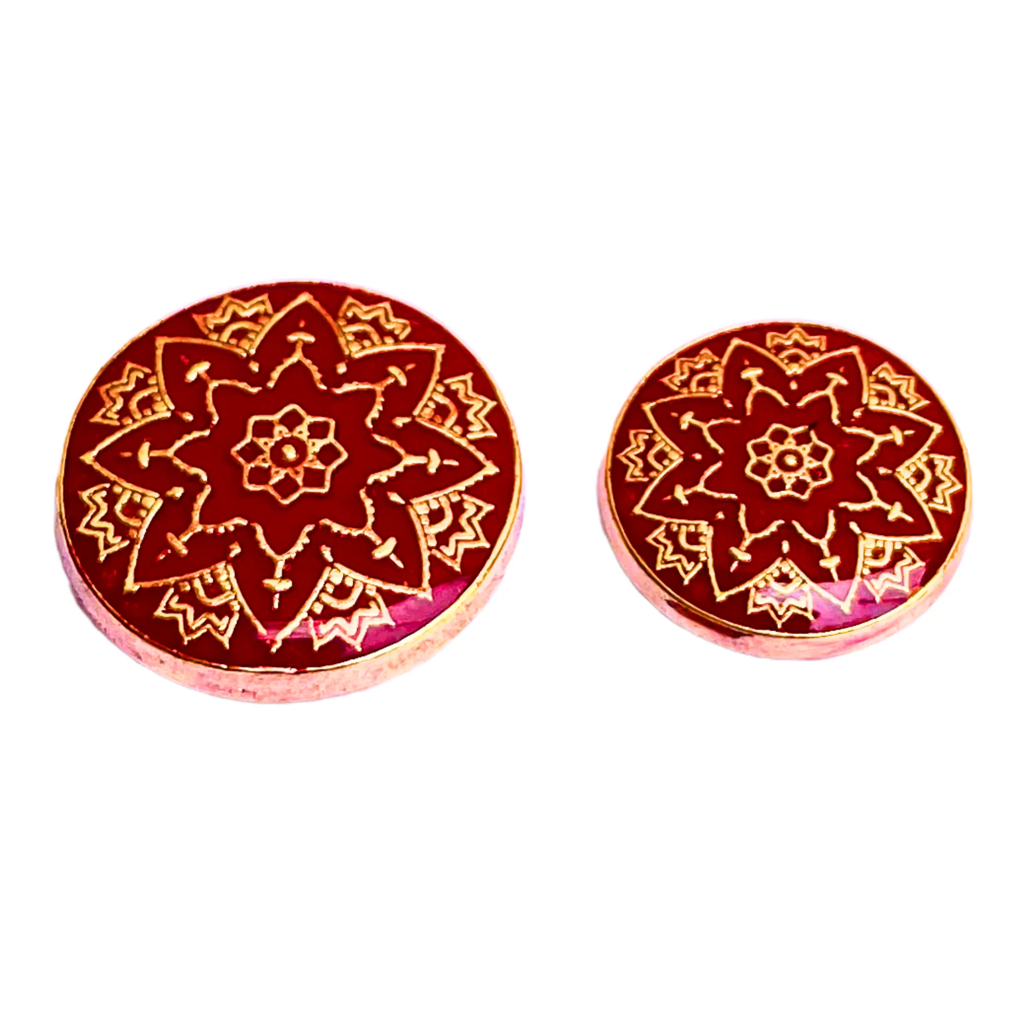 Red and Golden Color Meenakari Design Round 1 Hole Metal Buttons