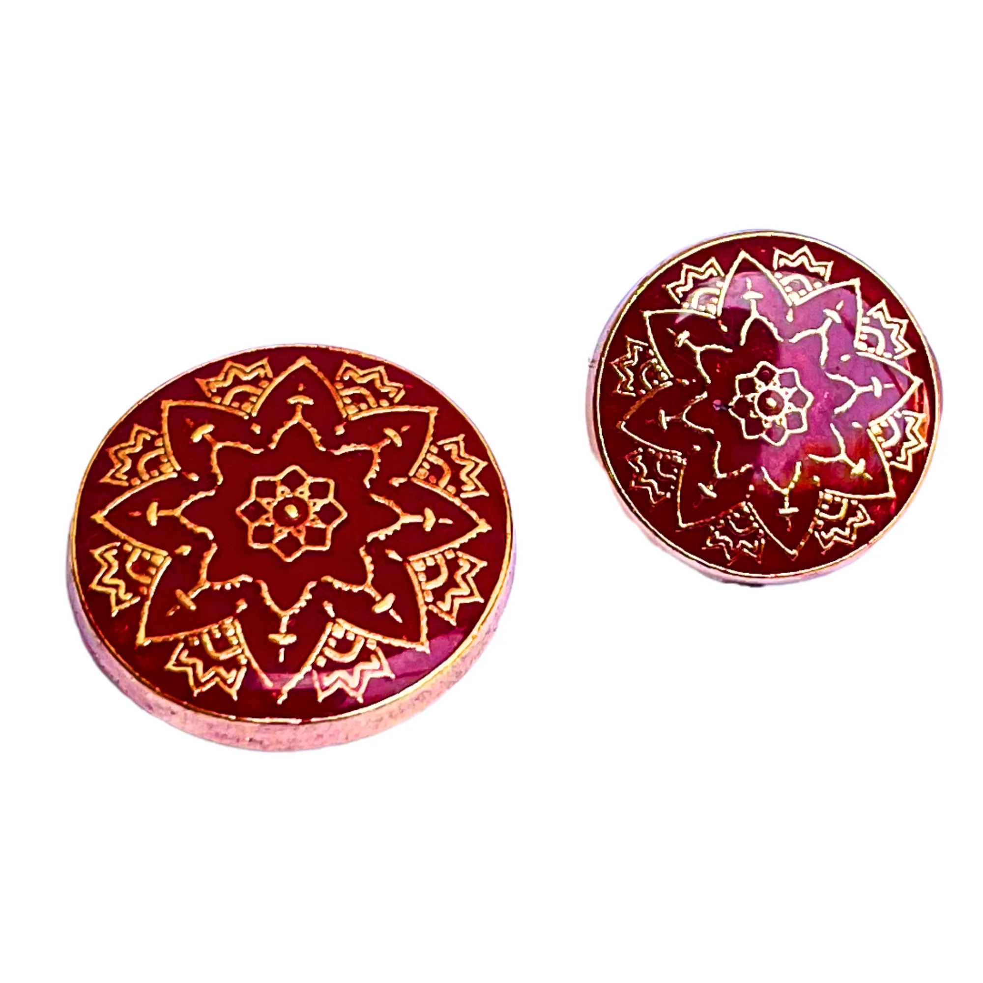 Red and Golden Color Meenakari Design Round 1 Hole Metal Buttons