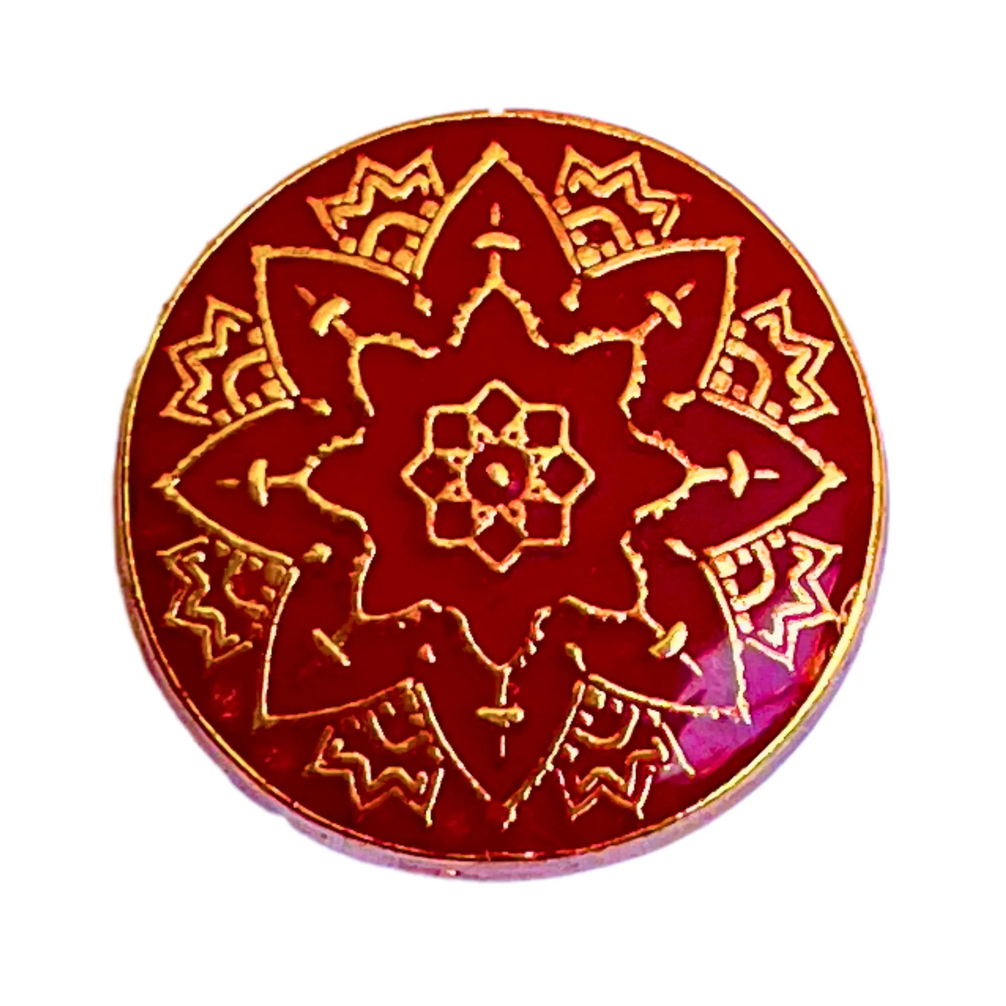 Red and Golden Color Meenakari Design Round 1 Hole Metal Buttons