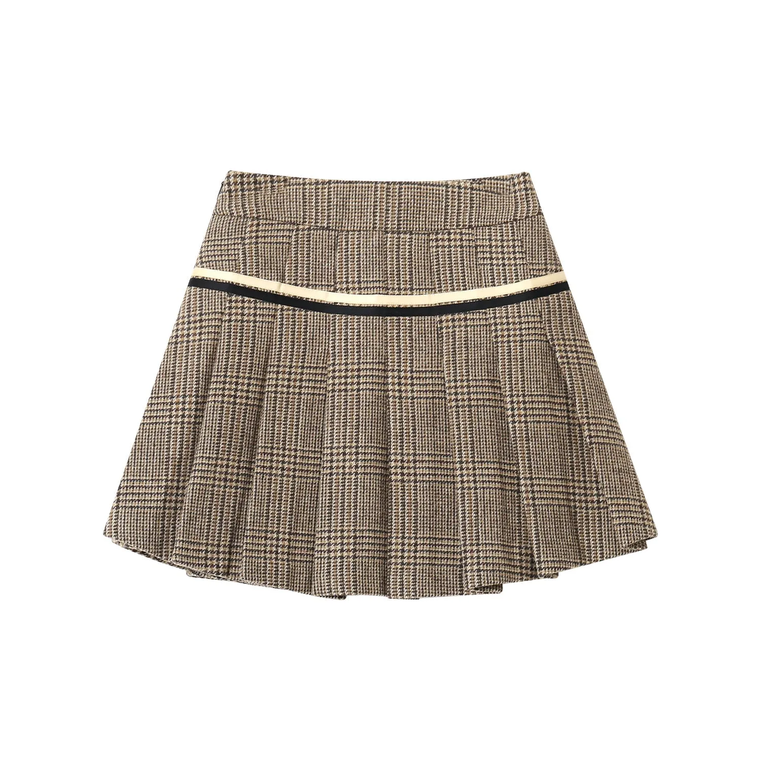 Retro Checkered Pleated Wool Skirt