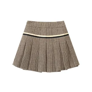 Retro Checkered Pleated Wool Skirt