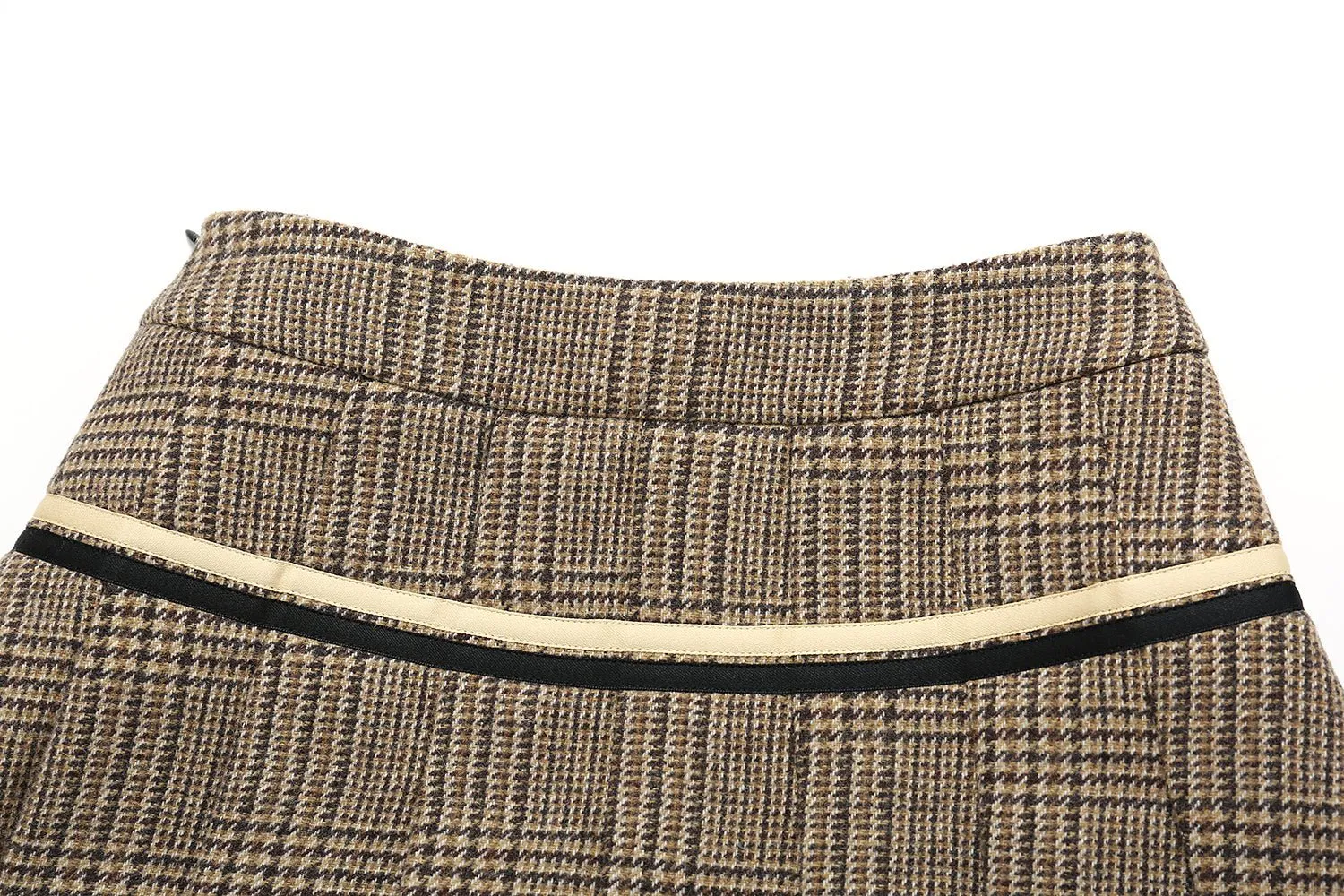 Retro Checkered Pleated Wool Skirt