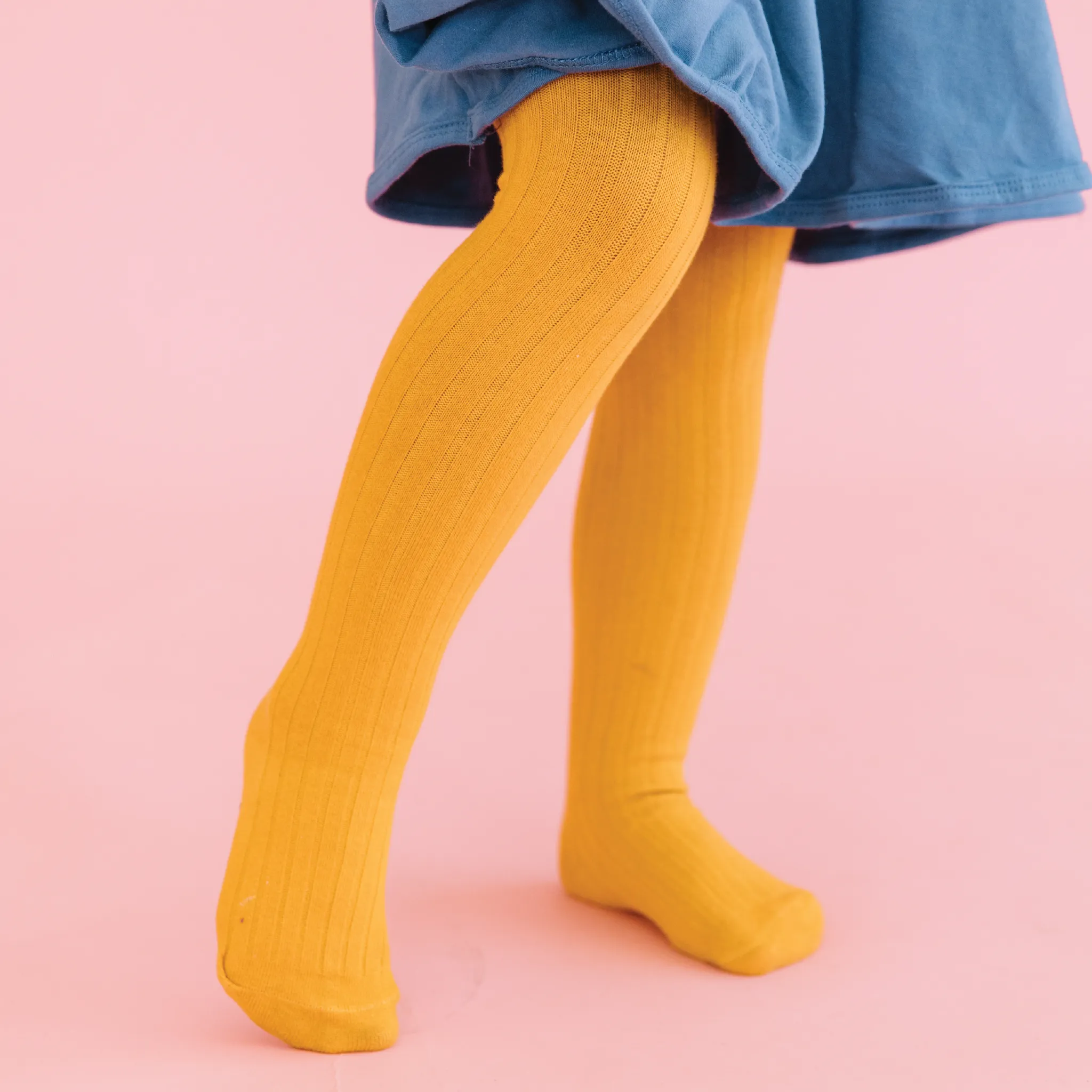 Ribbed Knit Tights - Marigold
