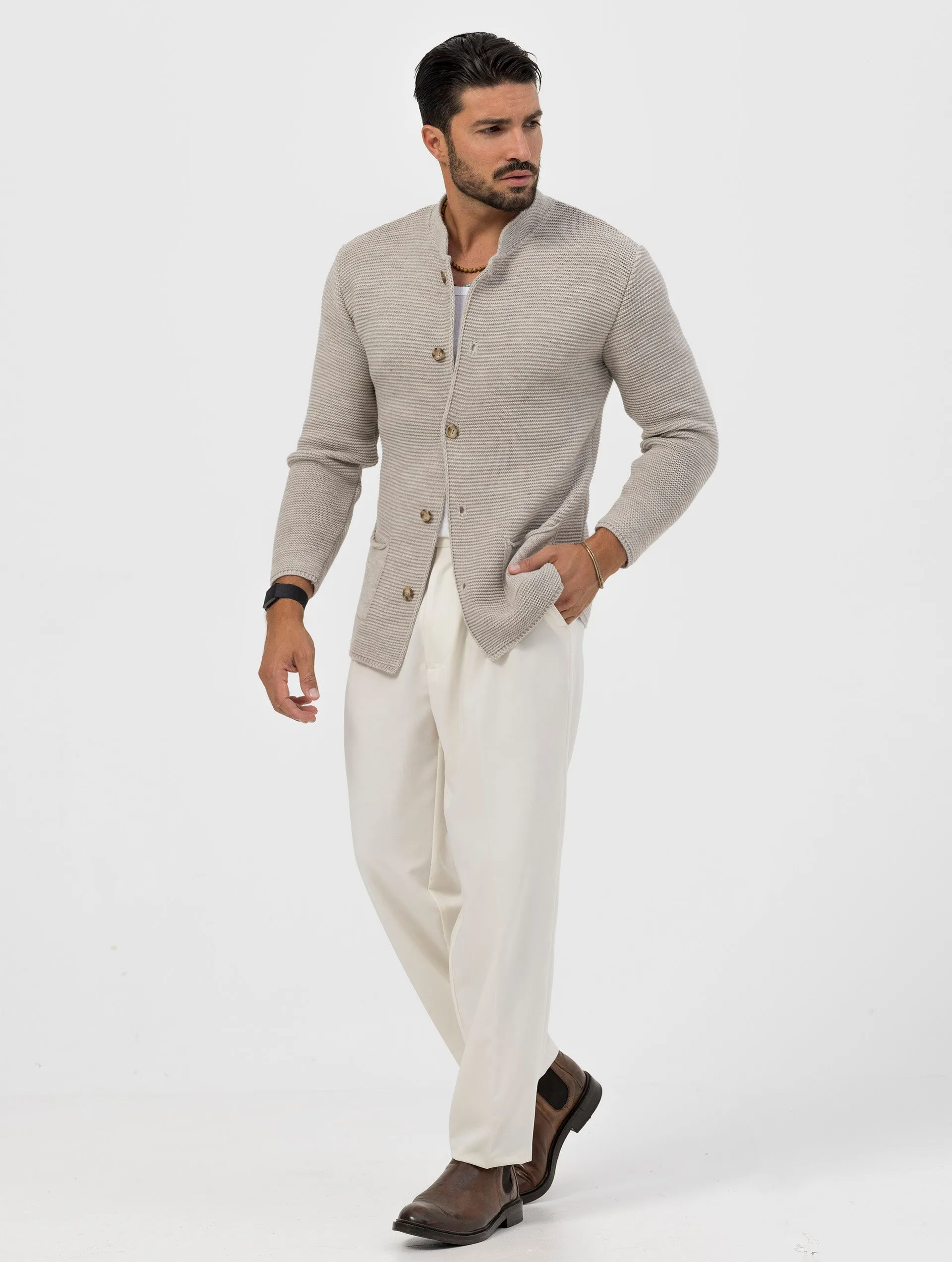 RYO KNITTED KOREAN BLAZER IN SAND