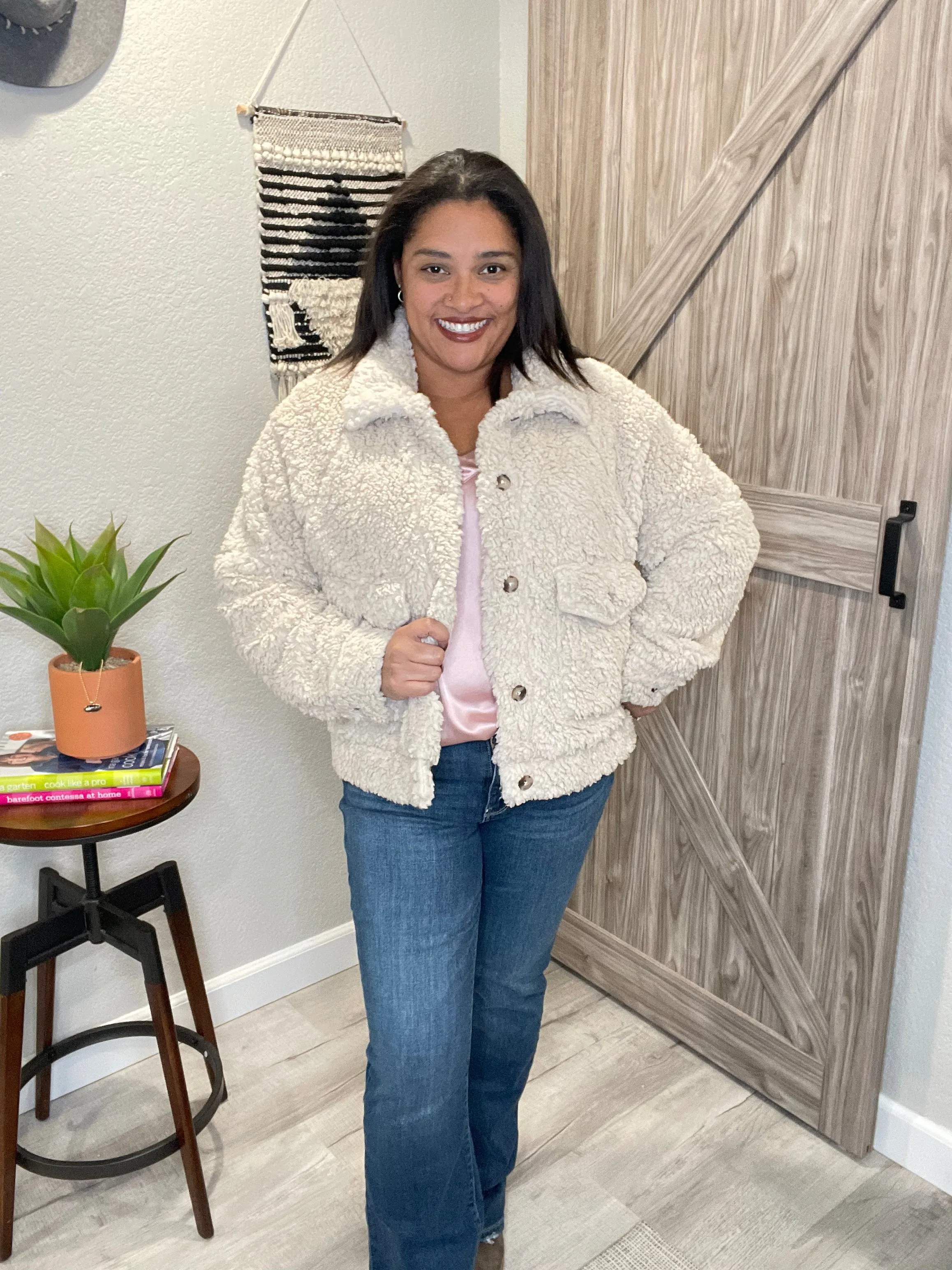 Saltwater Luxe Natural Sherpa Button Up Jacket