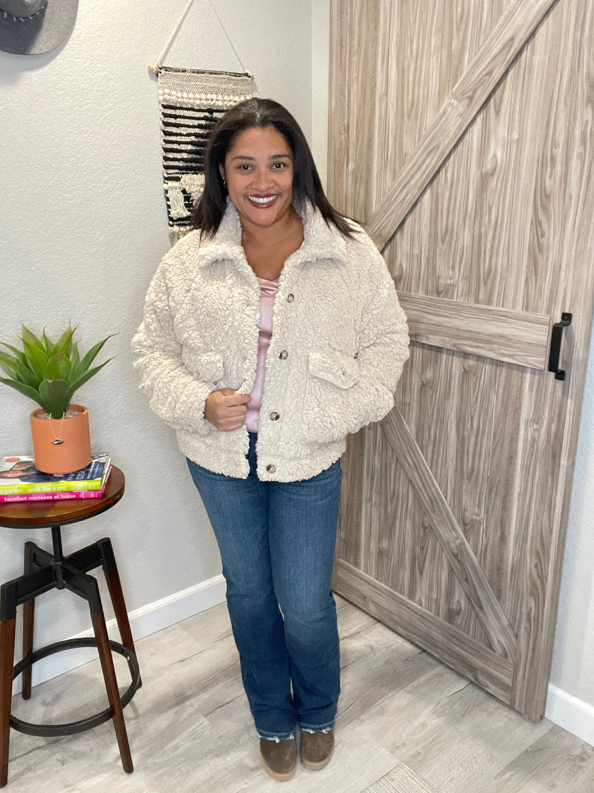 Saltwater Luxe Natural Sherpa Button Up Jacket