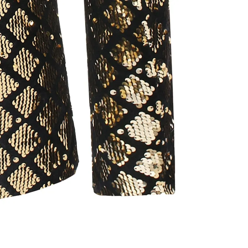 Satin Lapel Sequined Men Fancy Buttoned Blazer