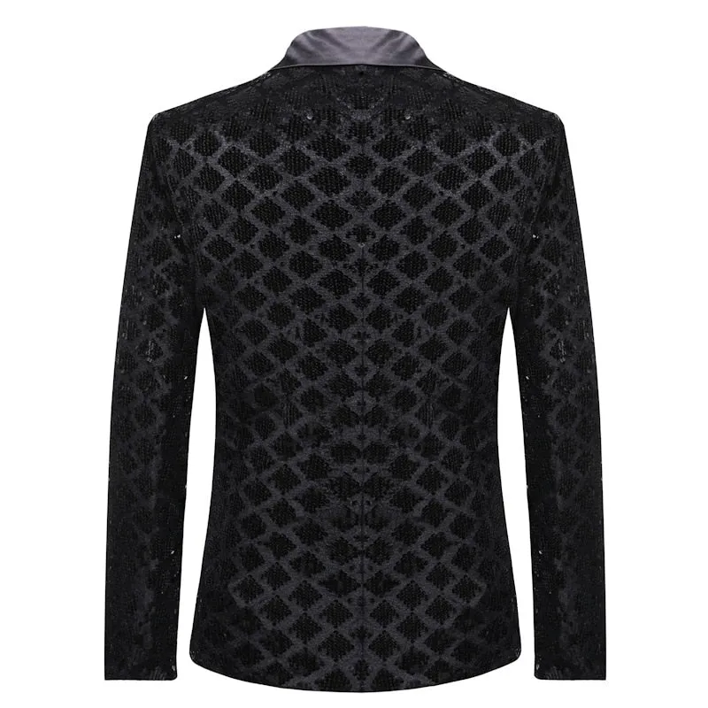 Satin Lapel Sequined Men Fancy Buttoned Blazer