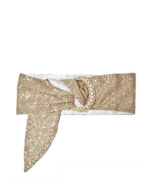 Sequin Belt with Pearl Crescent Buckle