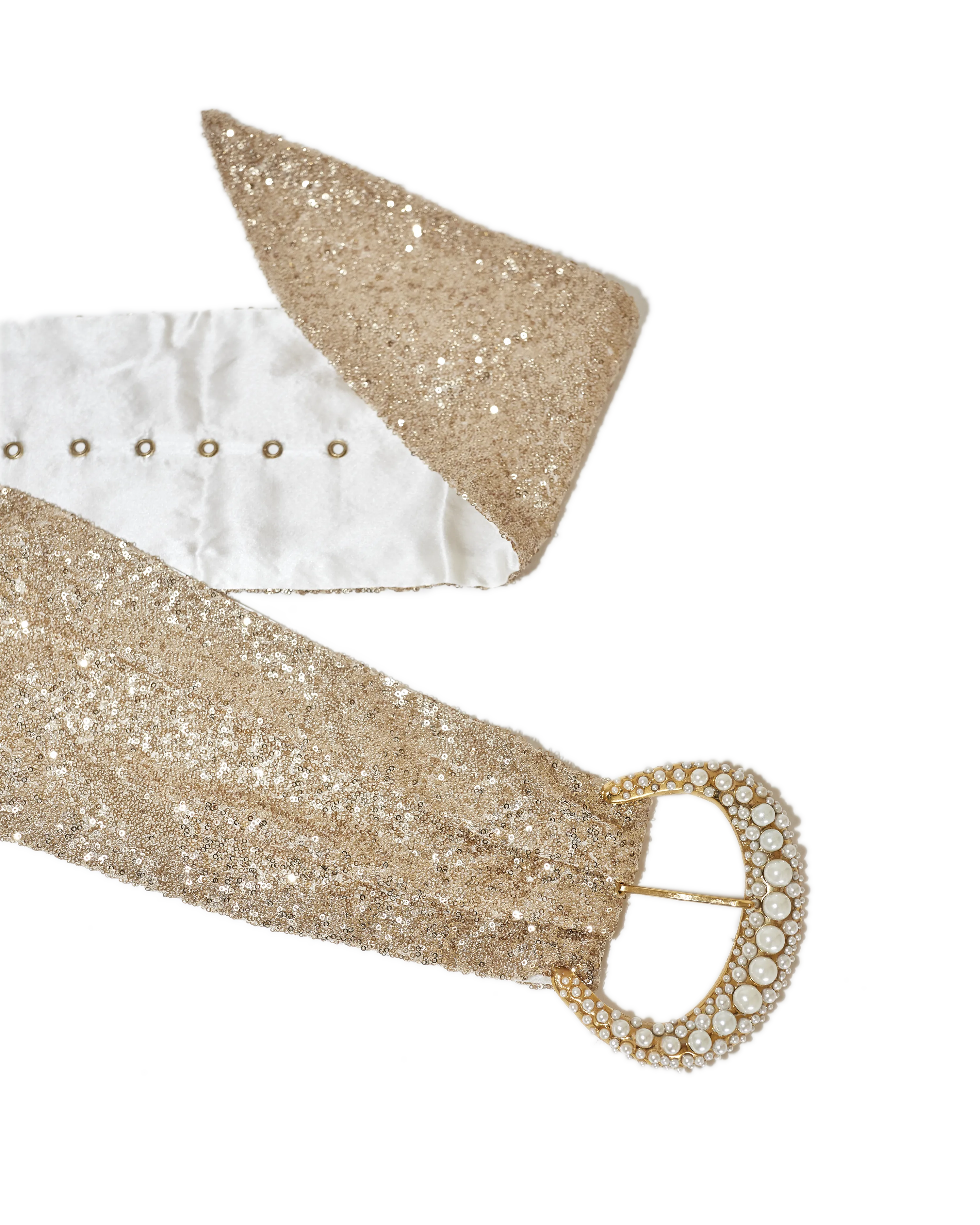 Sequin Belt with Pearl Crescent Buckle