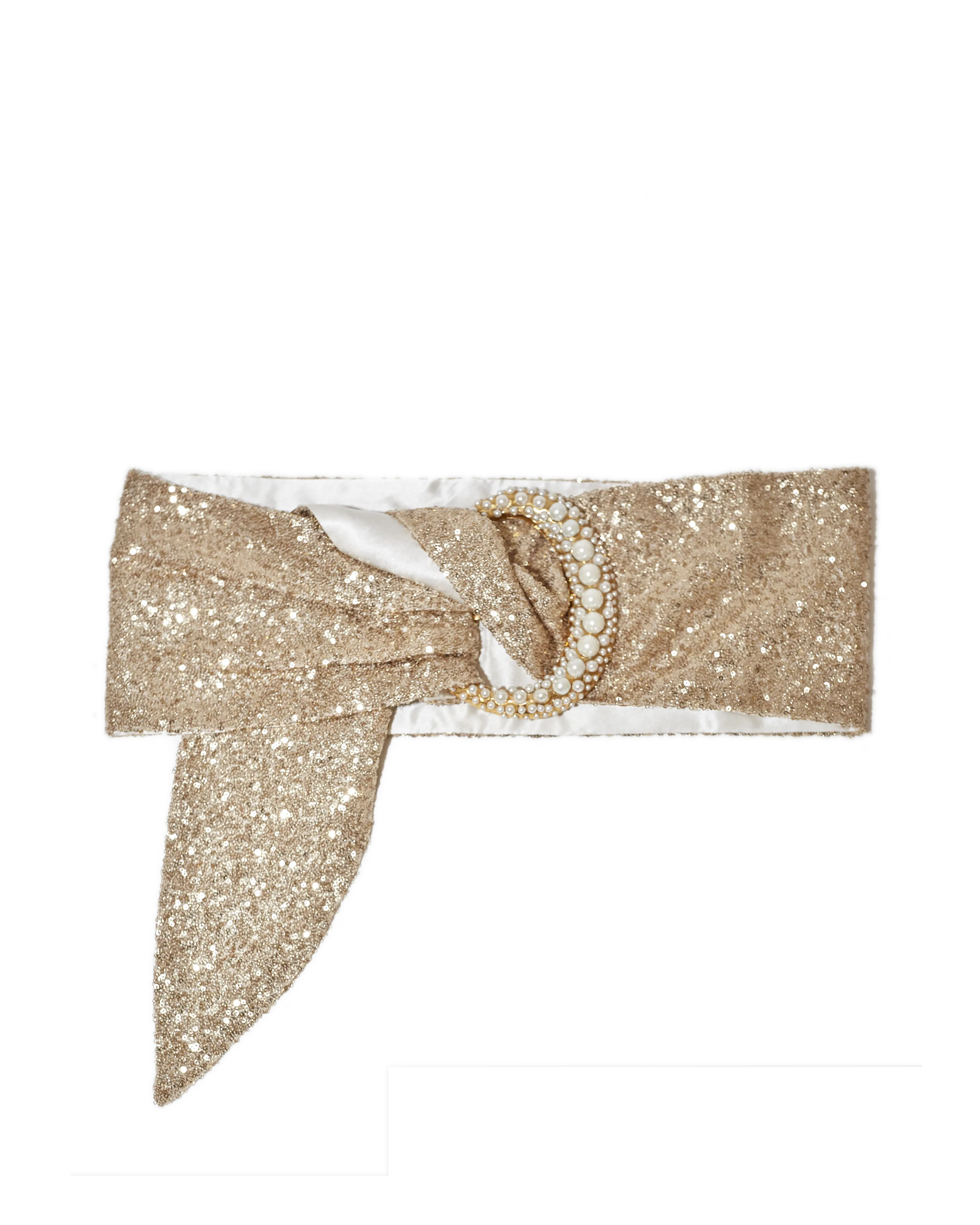 Sequin Belt with Pearl Crescent Buckle