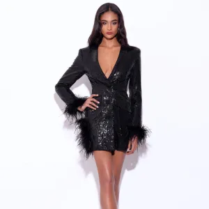 Sequin Feather Blazer Dress