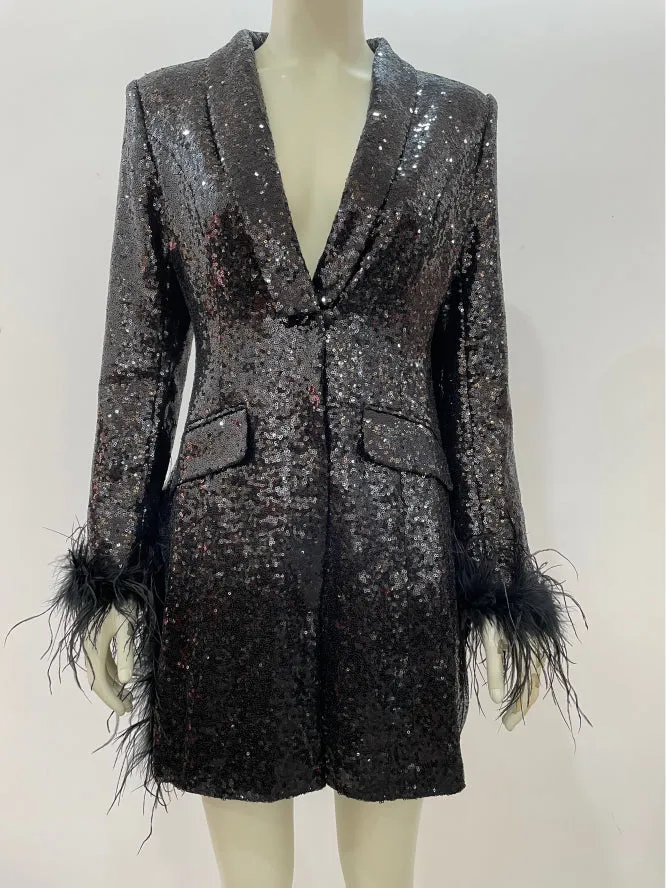Sequin Feather Blazer Dress