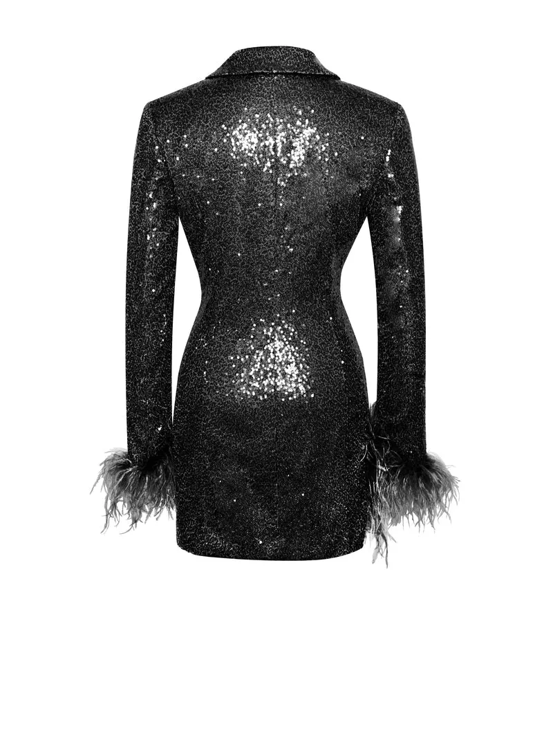 Sequin Feather Blazer Dress