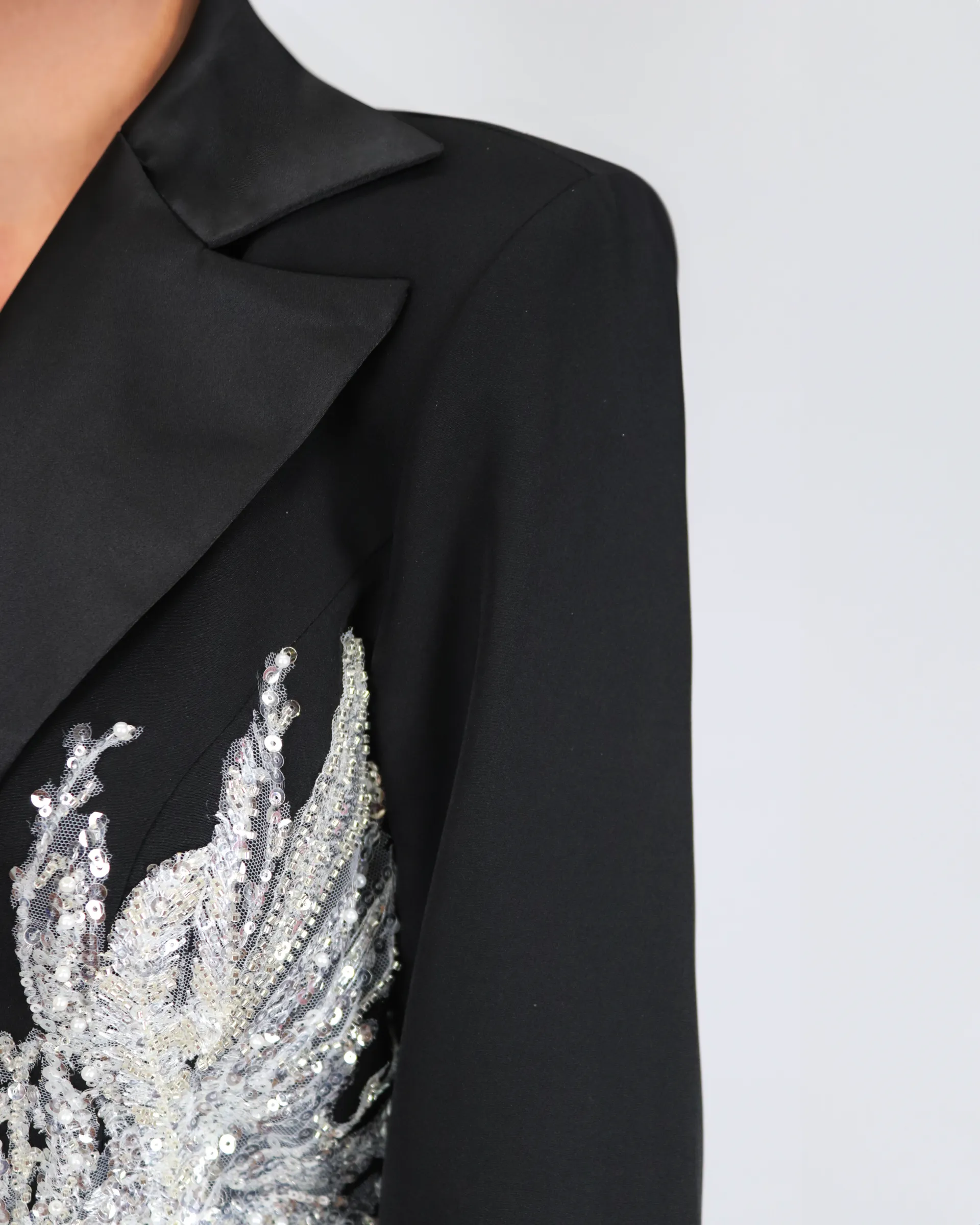 Sequined blazer dress with satin lapels