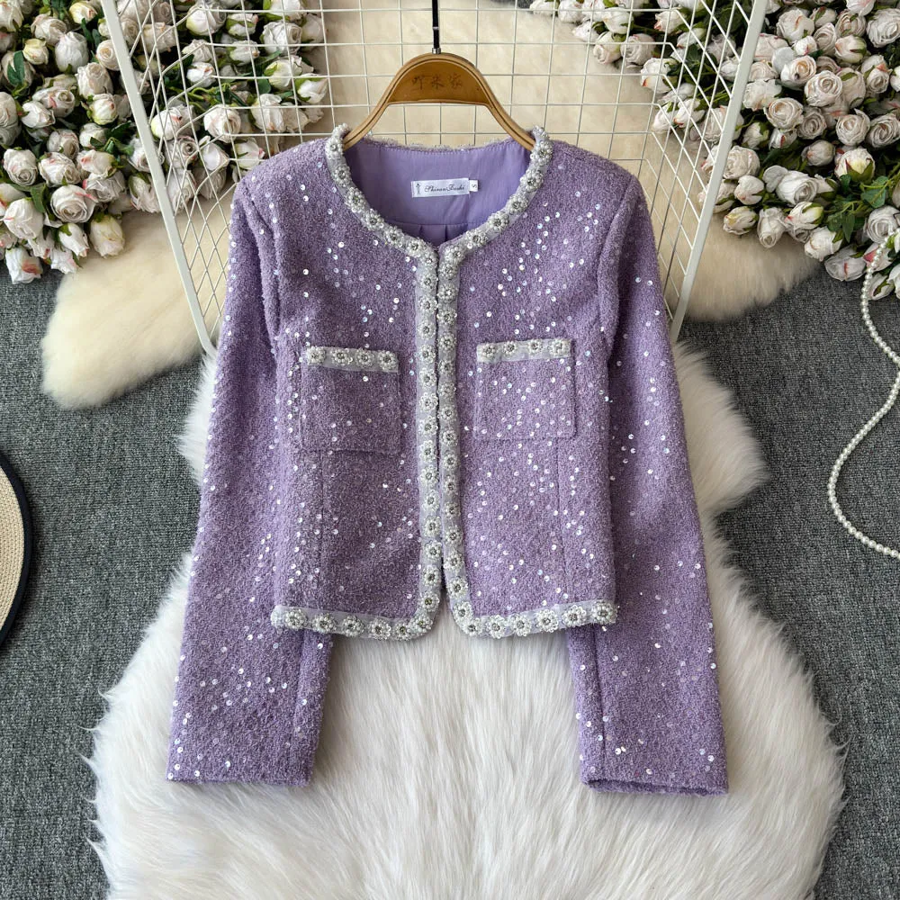 Sequined Blazer&Skirt Tweed 2Pcs