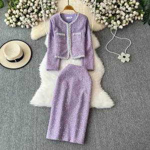 Sequined Blazer&Skirt Tweed 2Pcs