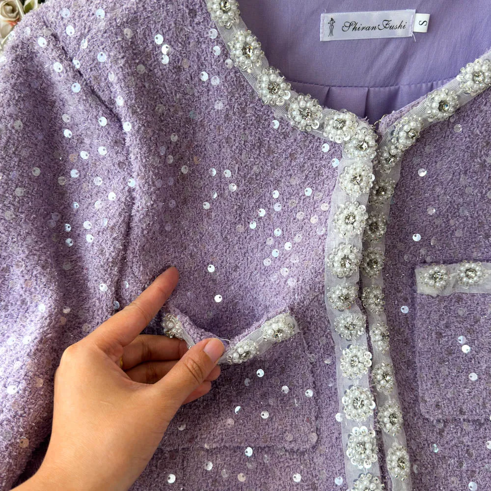 Sequined Blazer&Skirt Tweed 2Pcs