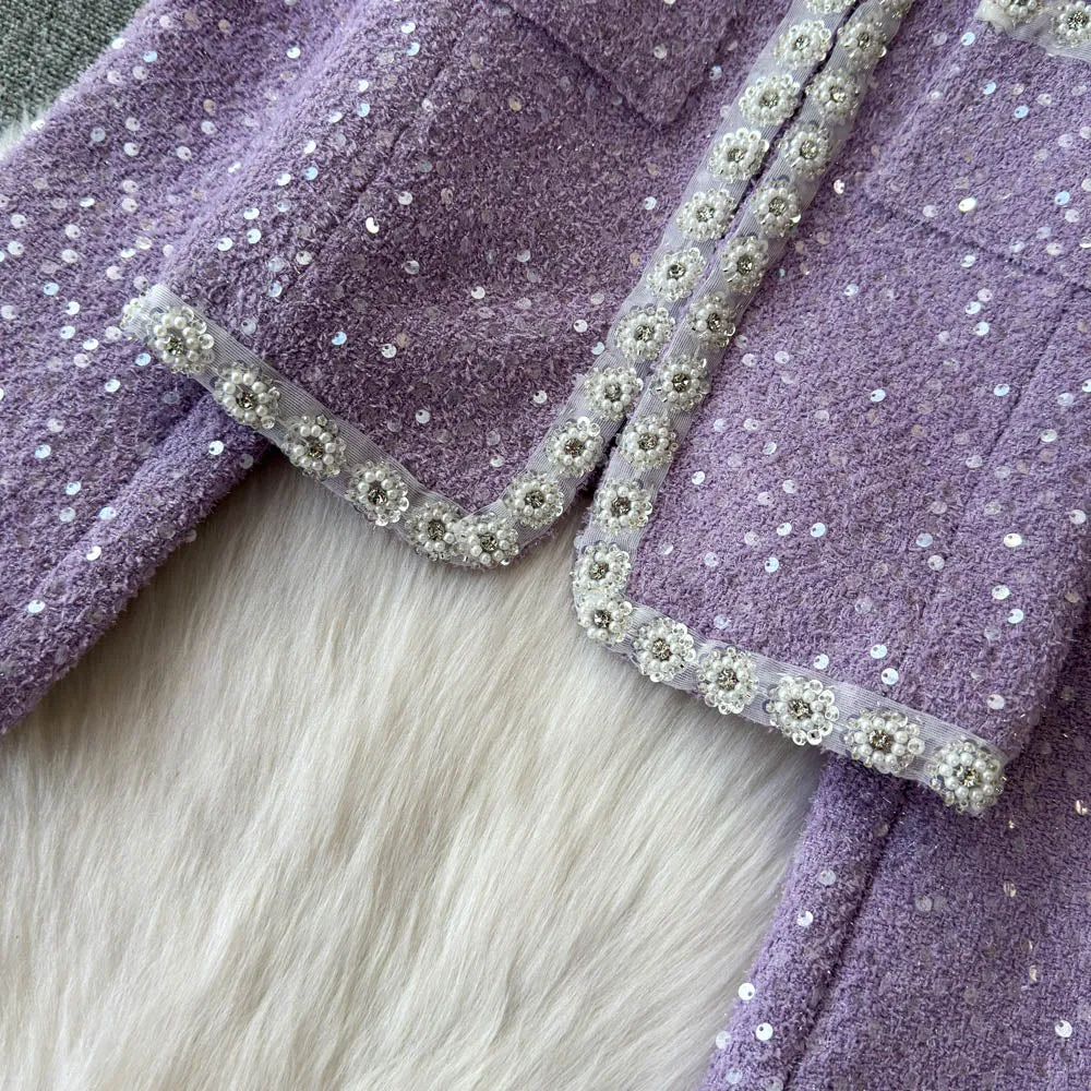 Sequined Blazer&Skirt Tweed 2Pcs
