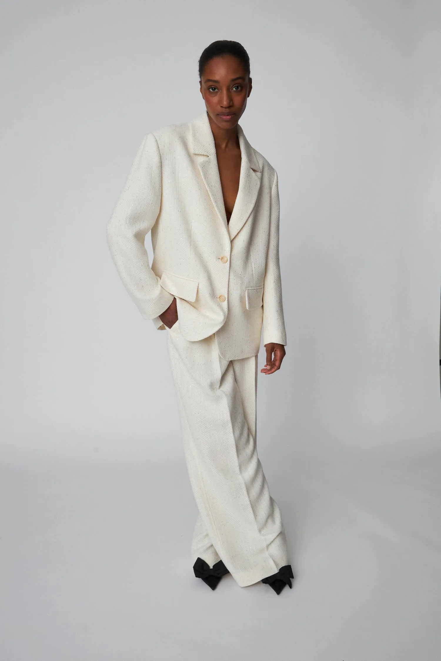 Sequined Bouclé Blazer - White