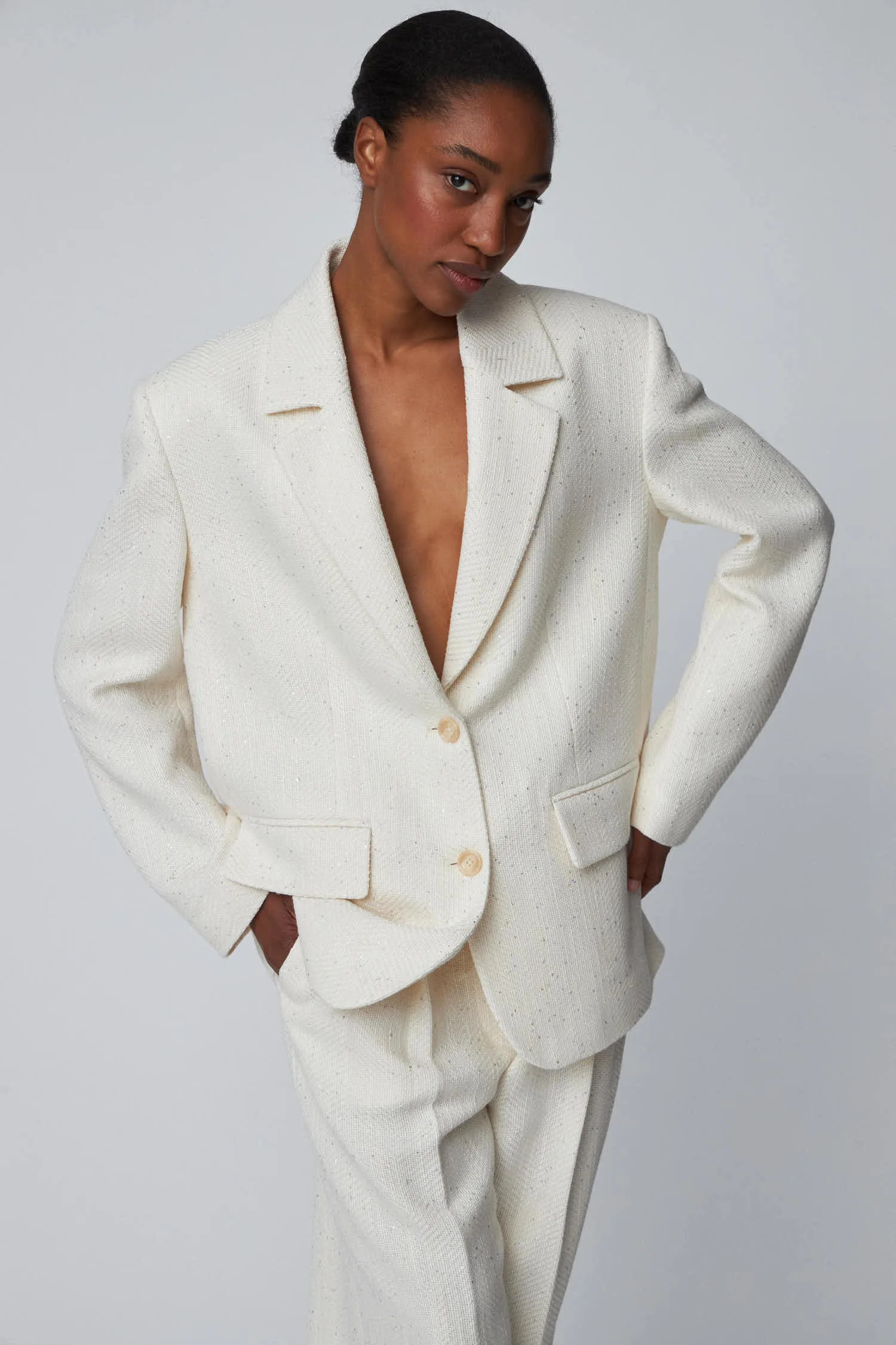 Sequined Bouclé Blazer - White
