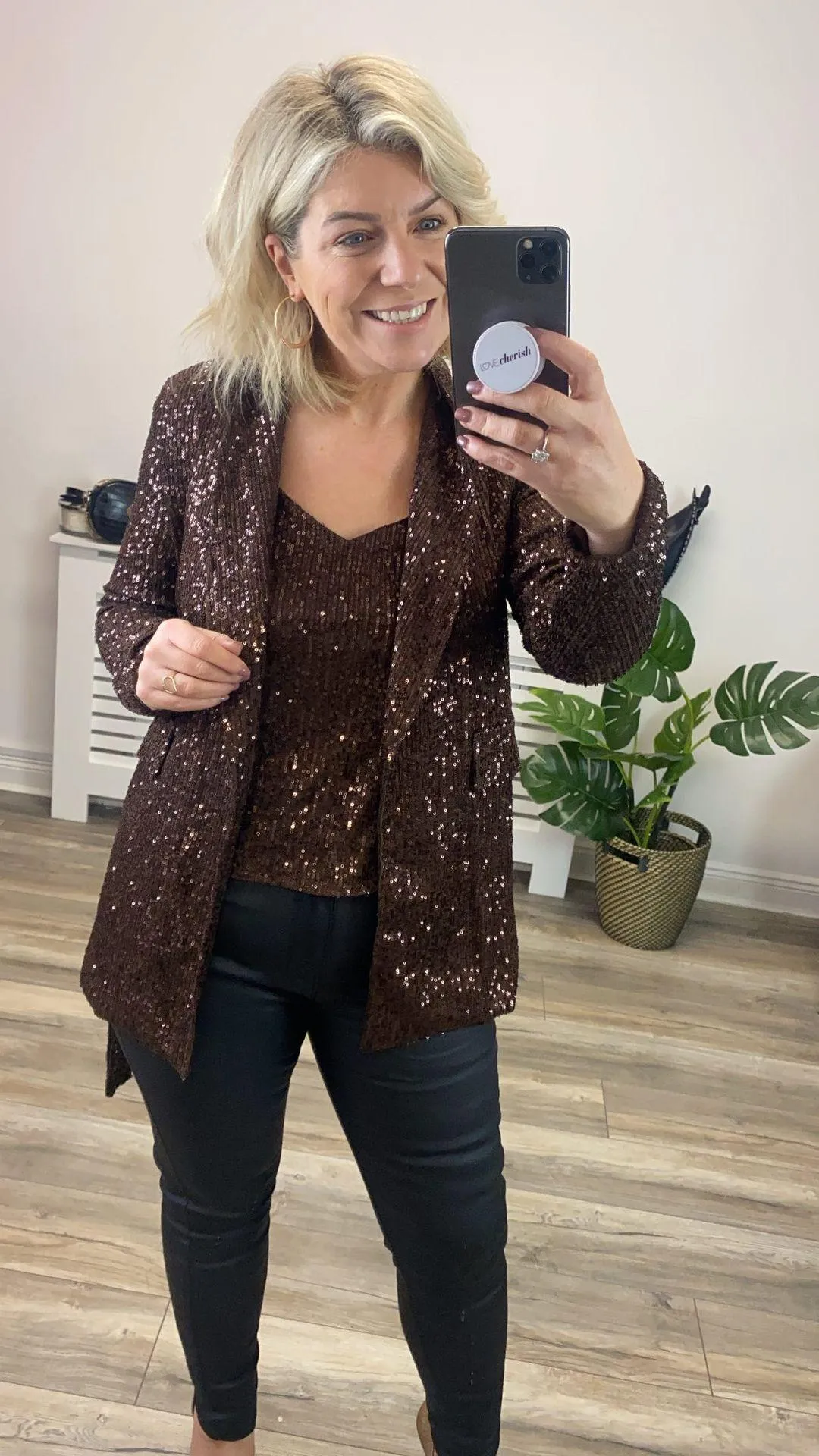 Serena Sequin Cami (Brown)