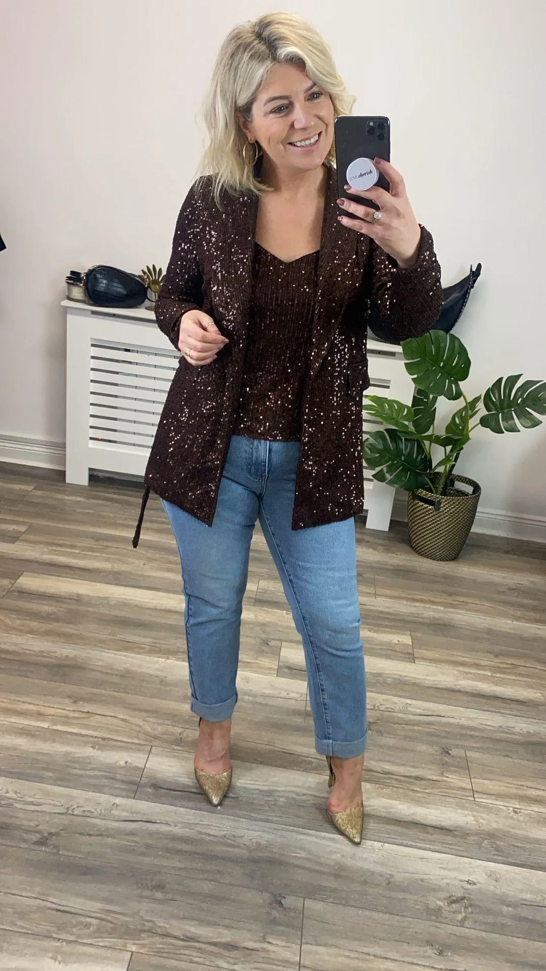 Serena Sequin Cami (Brown)
