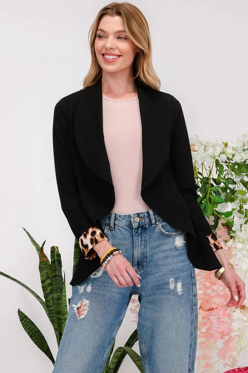 Shadow Black Blazer with Leopard Cuffs