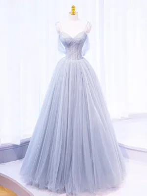 Silver Grey Tulle See Thrugh Illusion Prom Dress Sweet 16 Dress