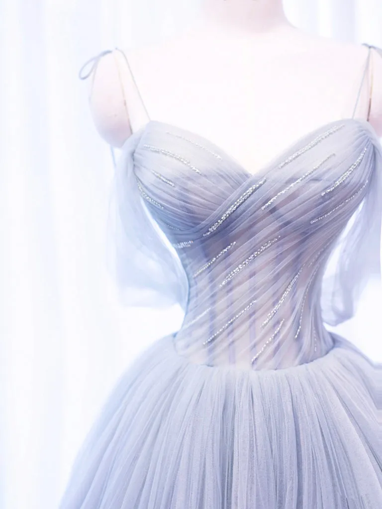 Silver Grey Tulle See Thrugh Illusion Prom Dress Sweet 16 Dress
