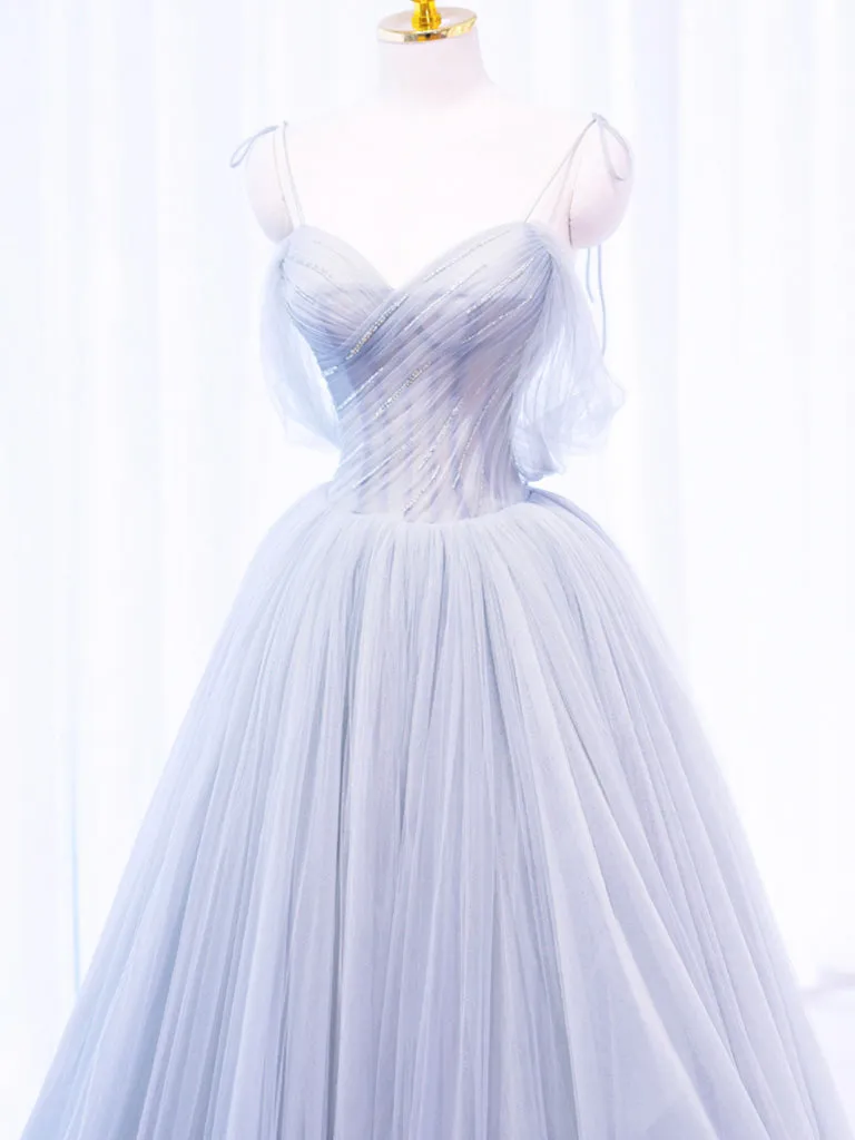 Silver Grey Tulle See Thrugh Illusion Prom Dress Sweet 16 Dress