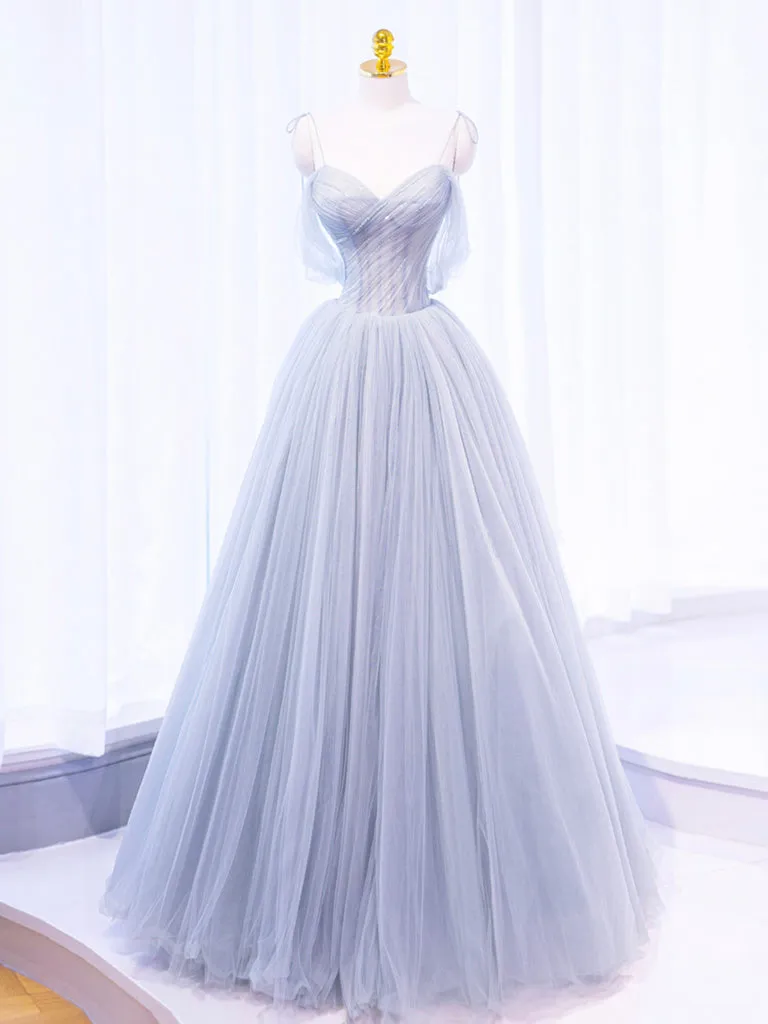 Silver Grey Tulle See Thrugh Illusion Prom Dress Sweet 16 Dress
