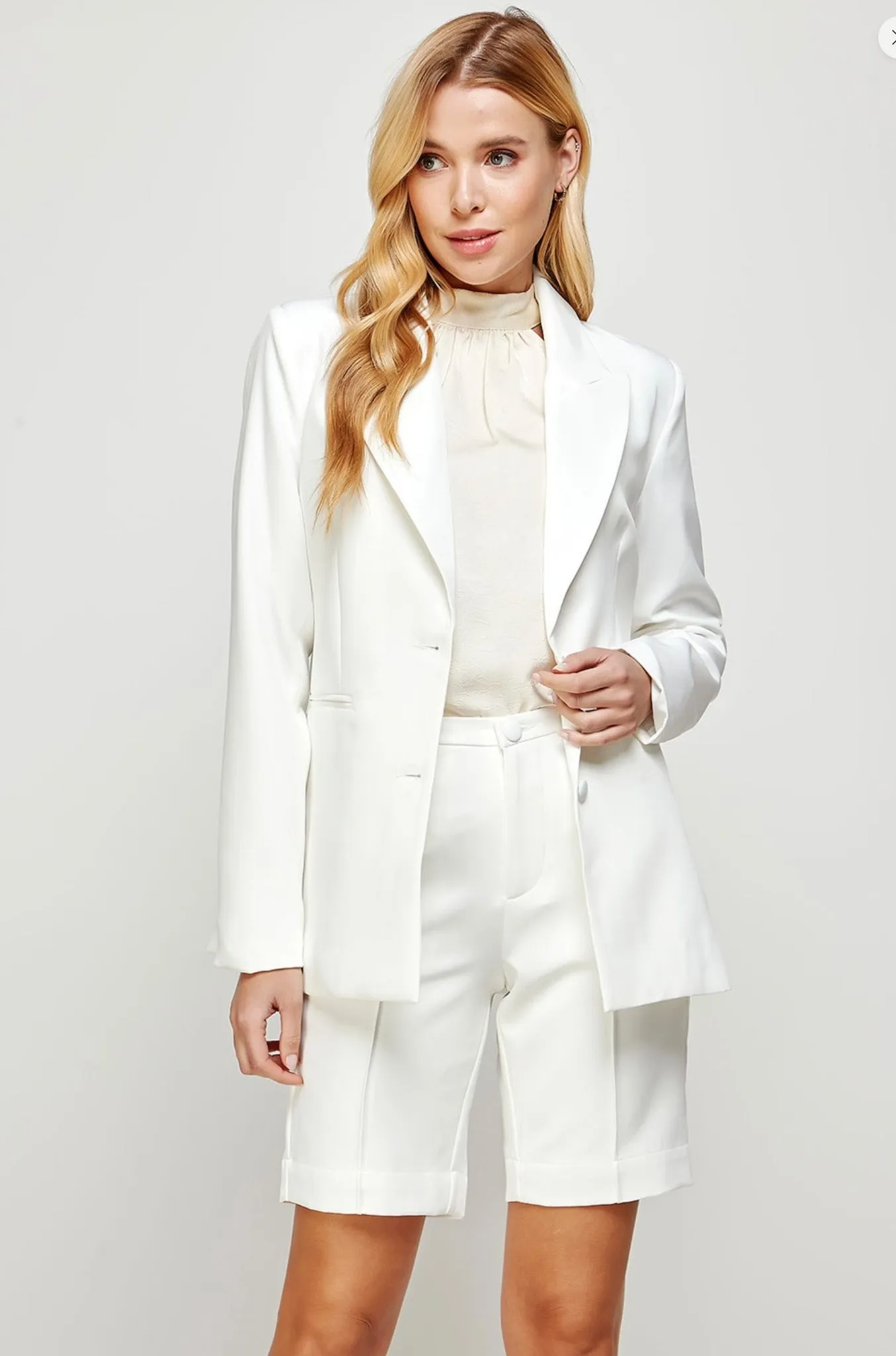Sky, Womens 2 Piece Shorts and Blazer Set, Off White