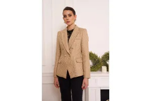 Slim Tweed Blazer Jacket With Gold Stripes Gold