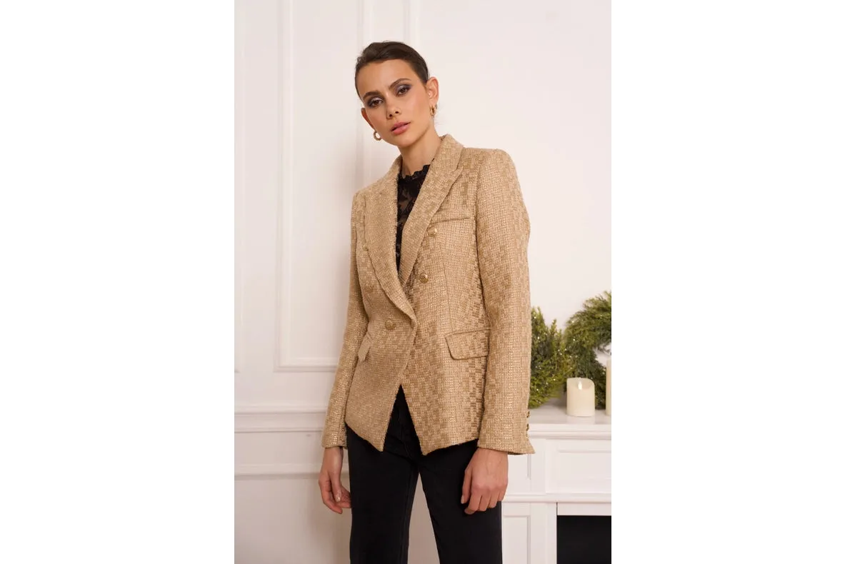 Slim Tweed Blazer Jacket With Gold Stripes Gold