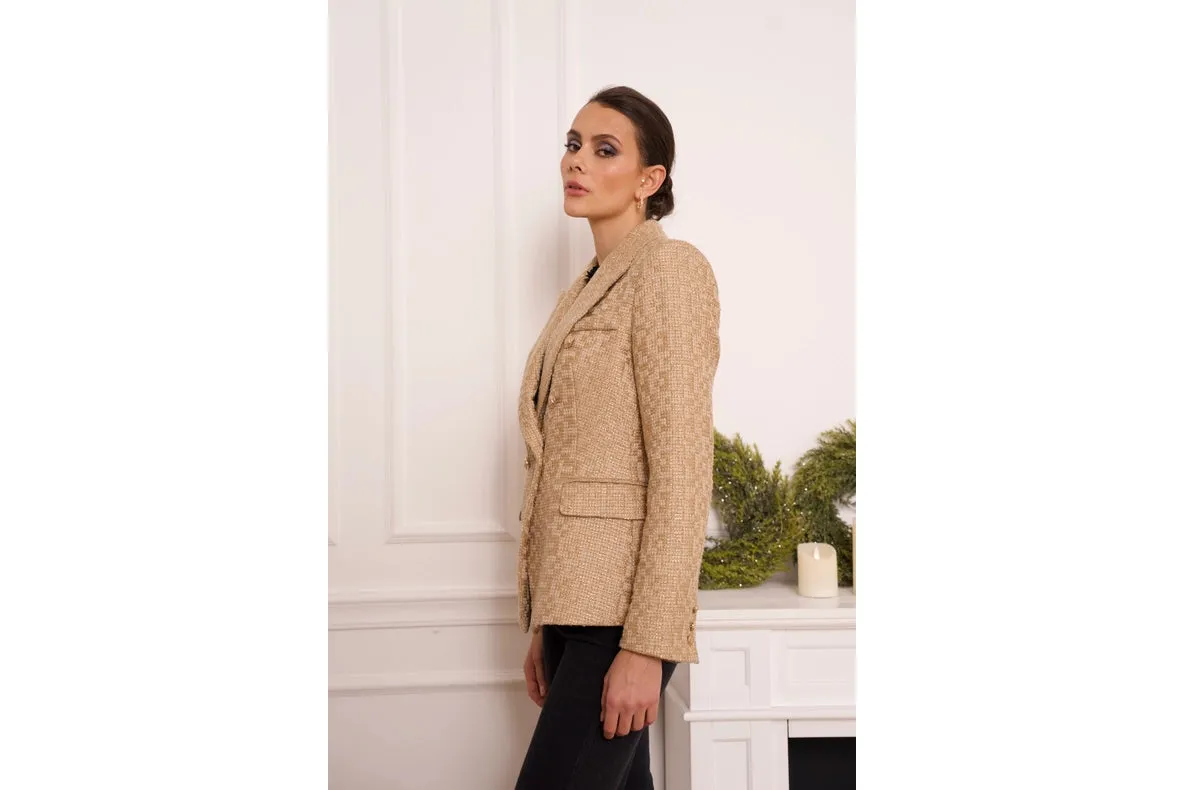 Slim Tweed Blazer Jacket With Gold Stripes Gold
